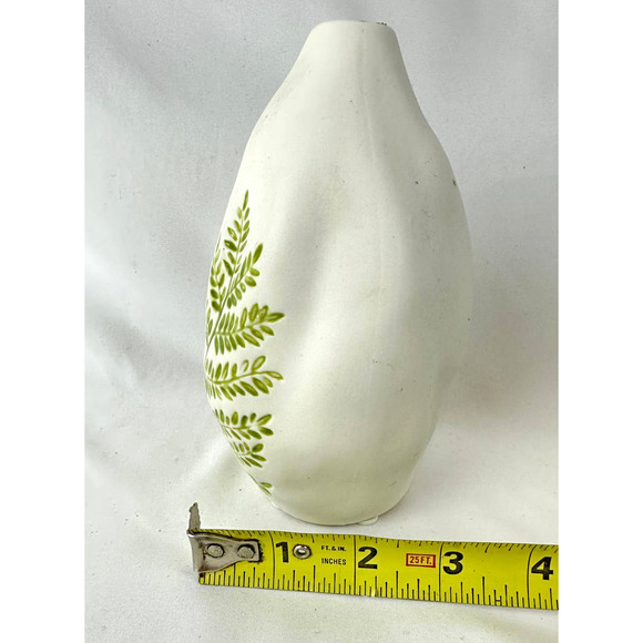 Rustic Fern Pottery Vase Organic Shape Warm White Green Fern Leaves - Picture 11 of 12